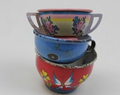 Vintage Tin Toy Tea Cups Tin Litho Cups Children 39 s Toys Instant Collection Set of 3 Chippy Tin Cups 98