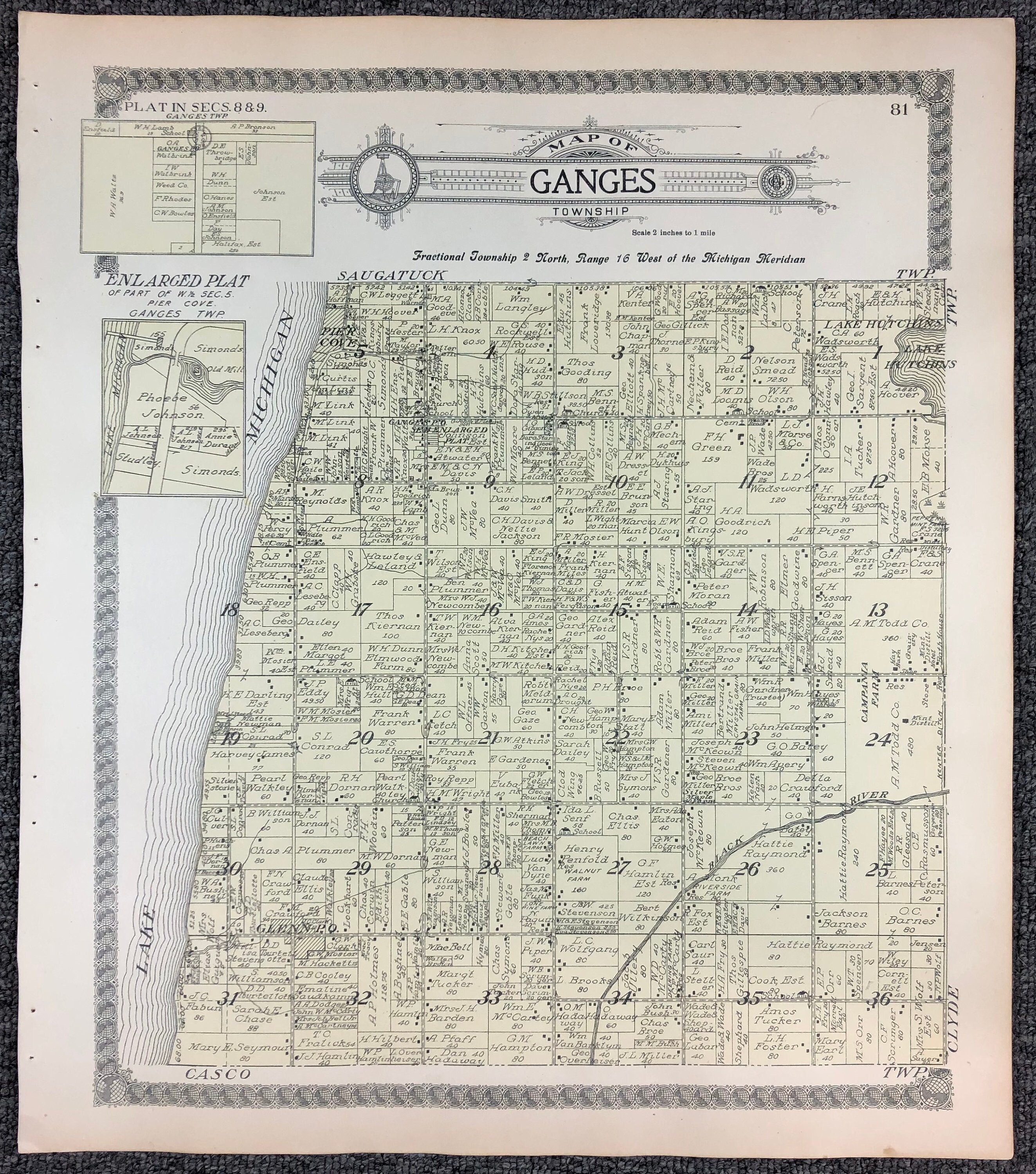 Allegan County Plat Map Antique Ganges Township Michigan Plat Map Standard Atlas Of | Etsy Ireland