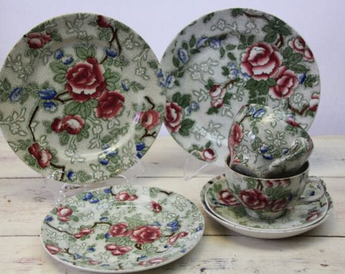 Vintage Chinese Rose Leighton Pottery Made in England Chintz Etsy