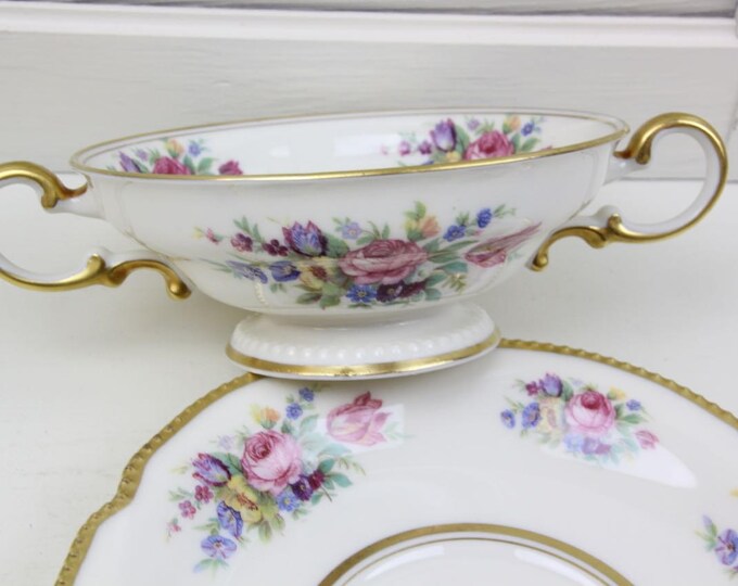 Castleton China Castleton Bouquet Double Handle Footed Cream Soup Two