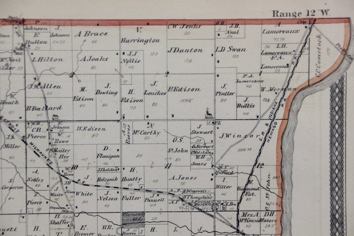 Antique Kent County Michigan Map Illustrated Historical Atlas Etsy