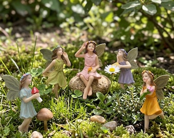 5Pc Flower Fairy Stakes Set,Planter Pot Decor,Mini Fairy  Decor,Whimsical Outdoor Yard Patio Statues,Fairy Garden Accessories Gift for Him