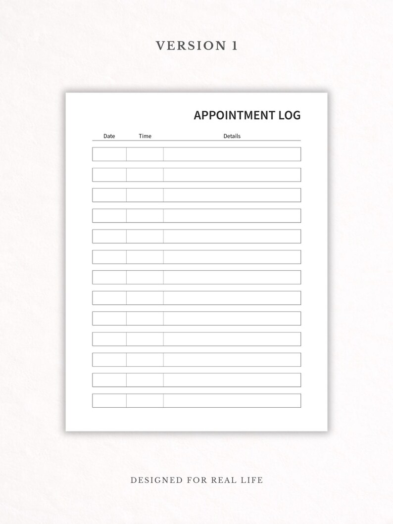 Minimal Appointment Log Printable | Undated Family Appointment Tracker ...