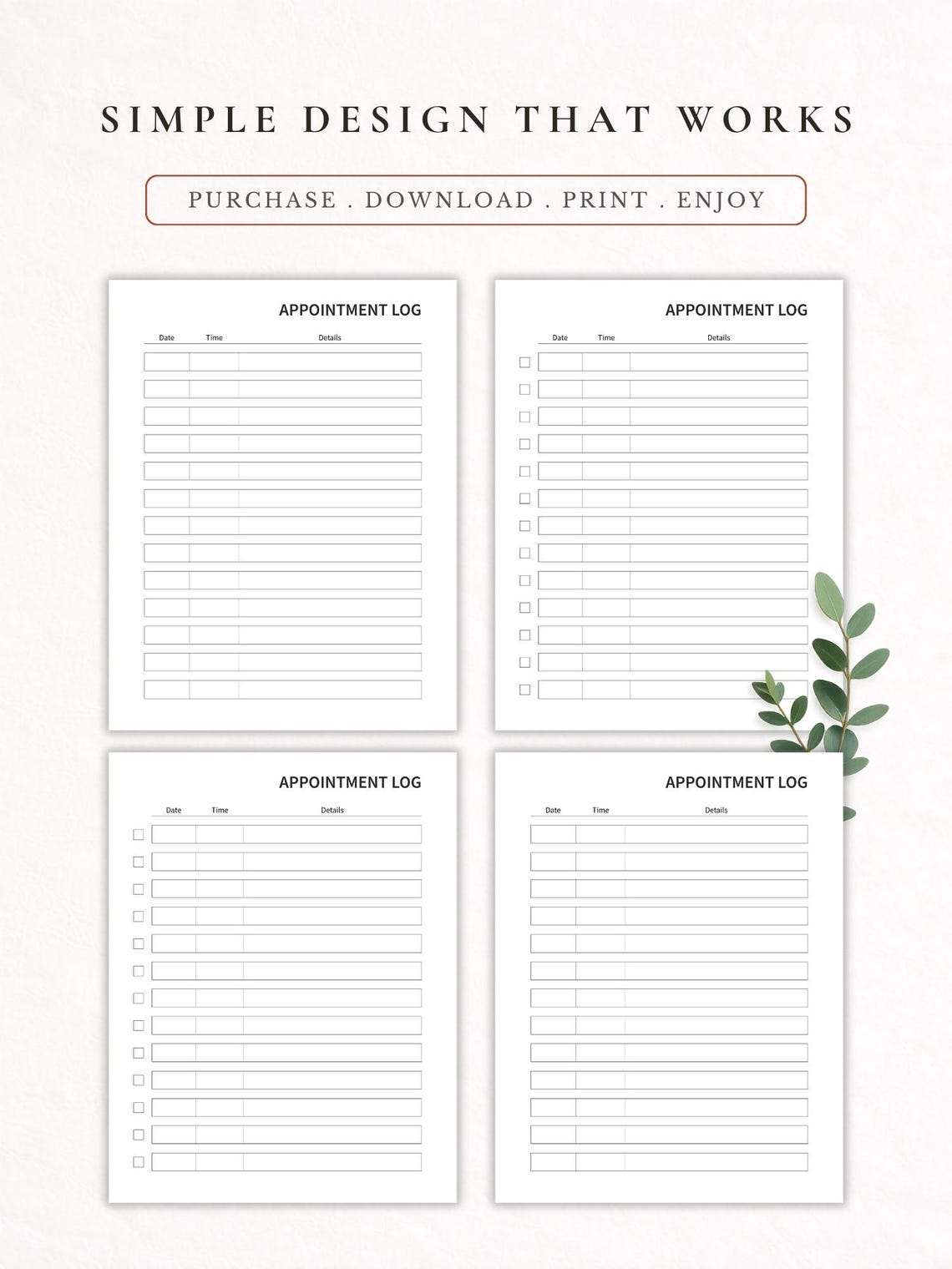 Minimal Appointment Log Printable | Undated Family Appointment Tracker ...