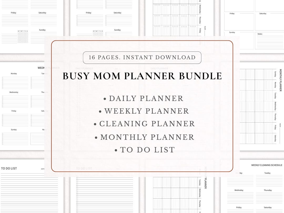 Busy Mom Planner Bundle Printable Daily Weekly Monthly Planner Cleaning ...