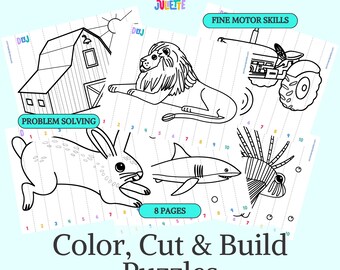 Rompecabezas de orden numérico • Actividad de colorear, recortar y construir (Descarga digital)