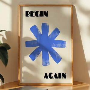 Börja om igen blå abstrakt modern väggkonst, minimalistisk motiverande citattryck