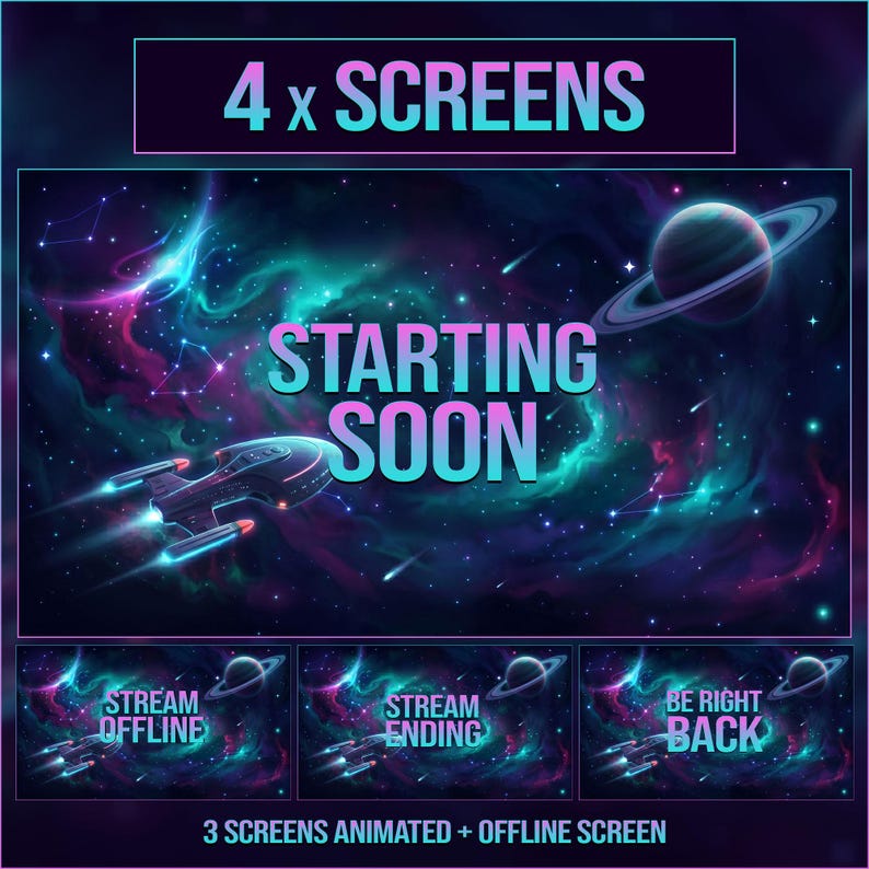 Galaxy Space Stream Overlays Animated, Cosmic Twitch Overlay OBS ...