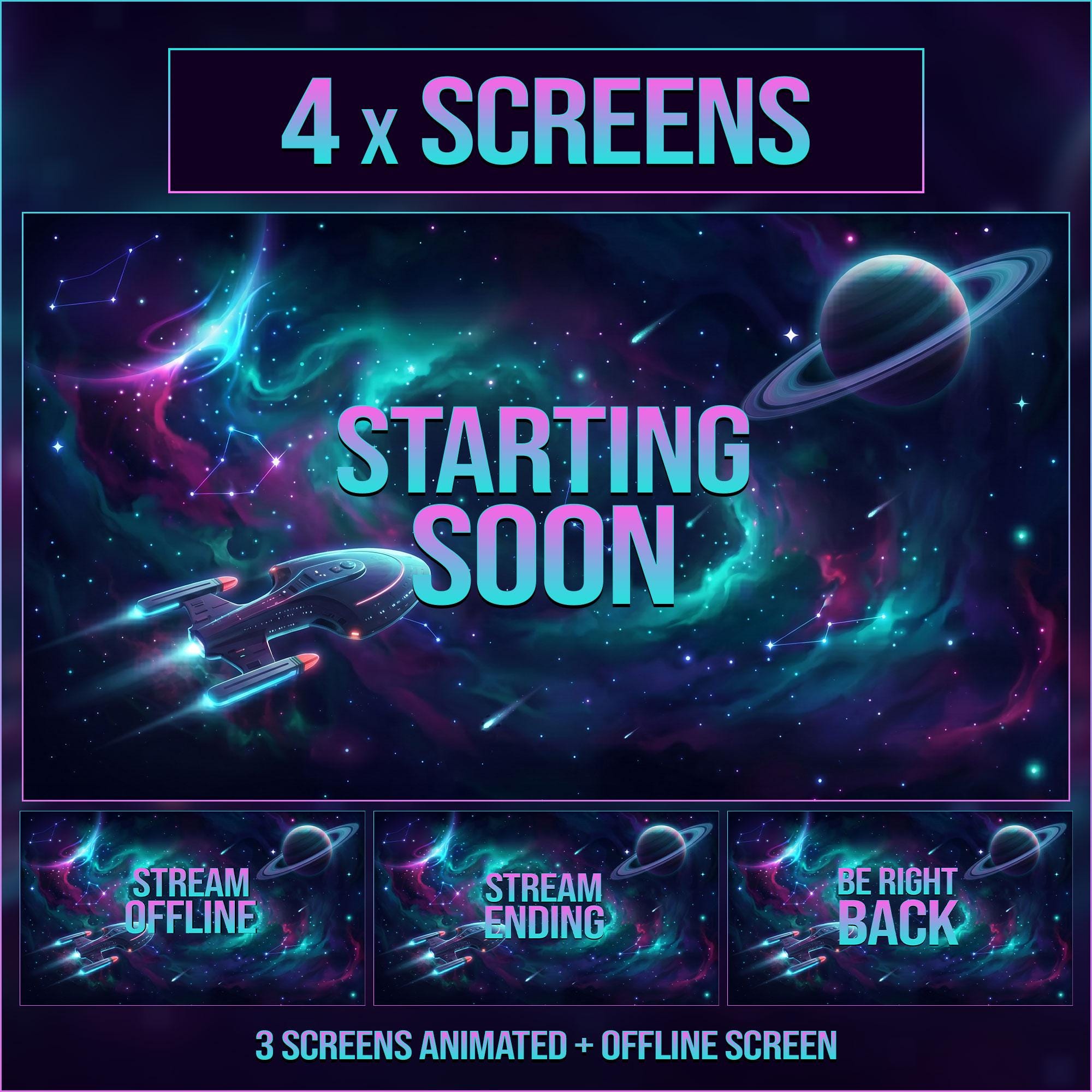 Galaxy Space Stream Overlays Animated, Cosmic Twitch Overlay OBS ...