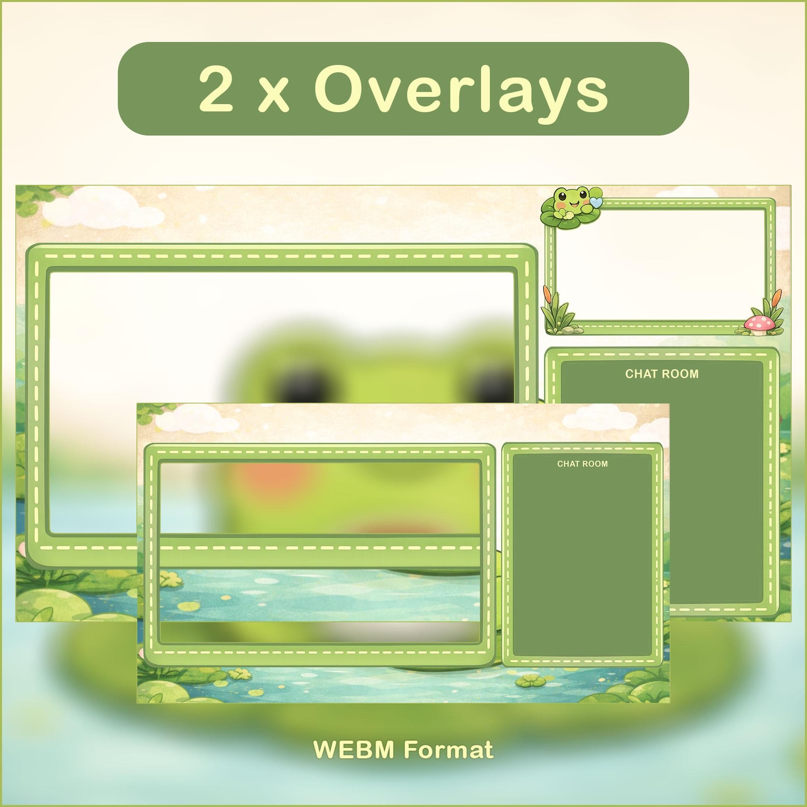 Frog Animated Stream Overlay Pack | Cute Cottagecore Frog Overlay ...