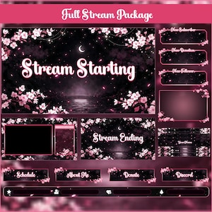 Animated Sakura Cherry Stream Overlay Pack | VTuber Twitch, YouTube, Kick