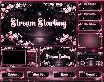Animated Sakura Cherry Stream Overlay Pack | VTuber Twitch, YouTube, Kick