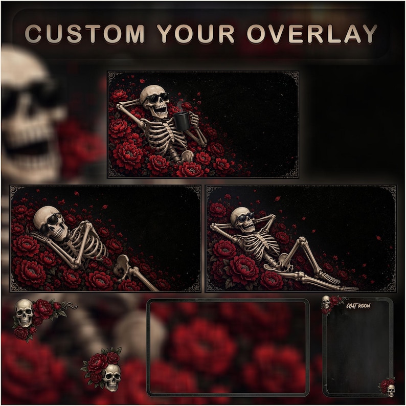 Gothic Skeleton Animated Stream Overlay Pack: Horror, Skulls, Roses ...