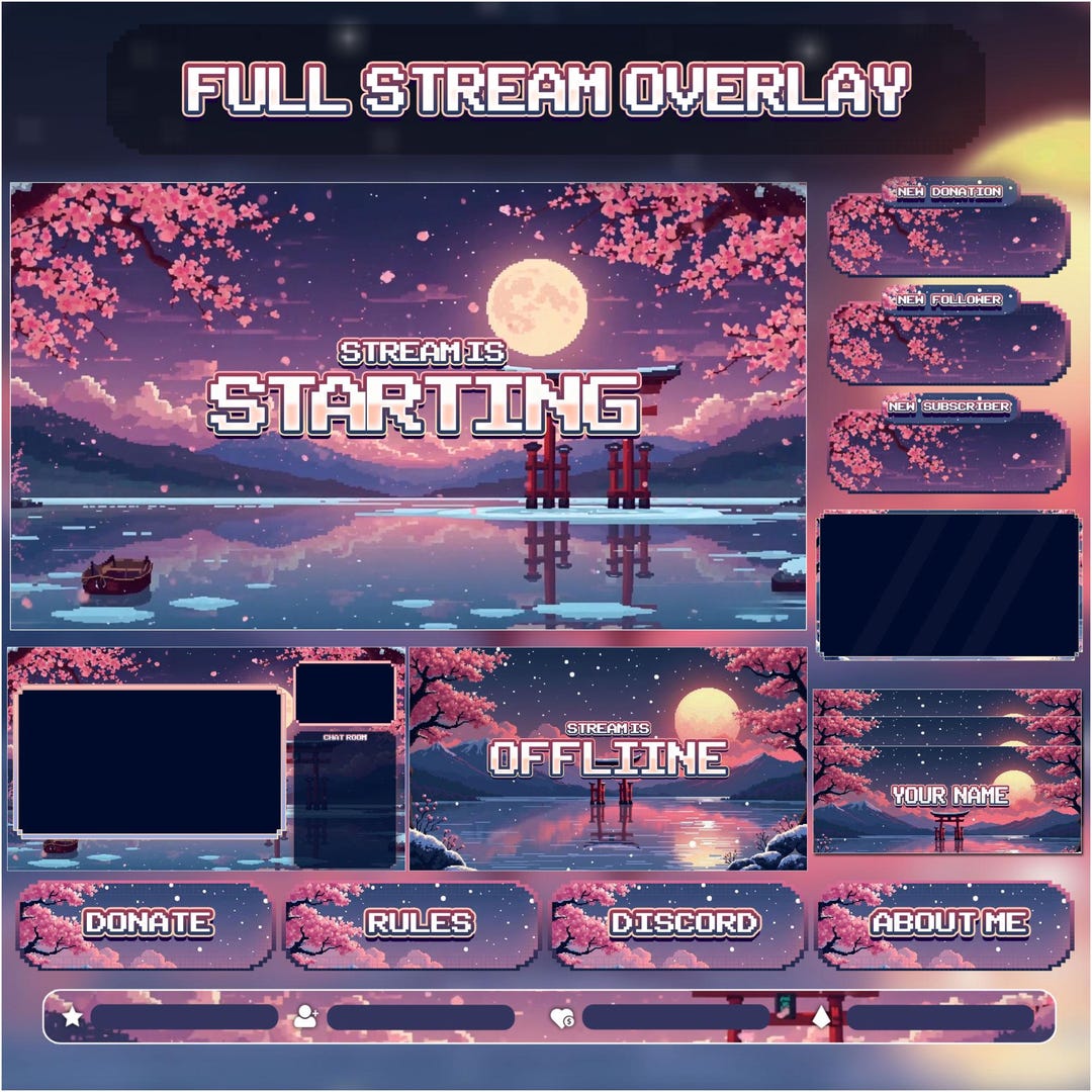 Pixel Japanese Stream Overlay | Animated Twitch, Youtube, Kick Graphics ...