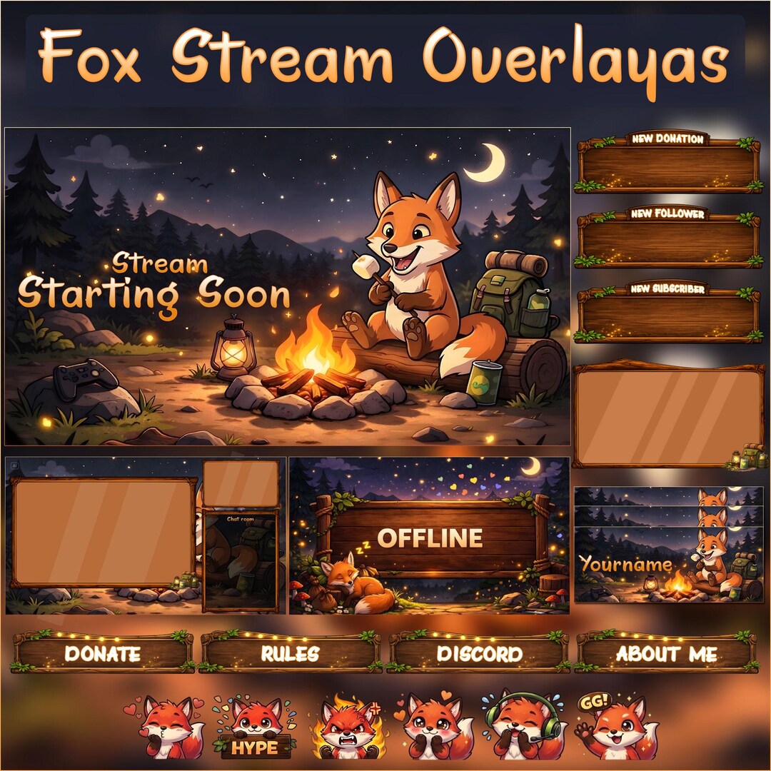 Fox Stream Overlay Packanimated , Cute Forest Fox Twitch Overlay | OBS ...