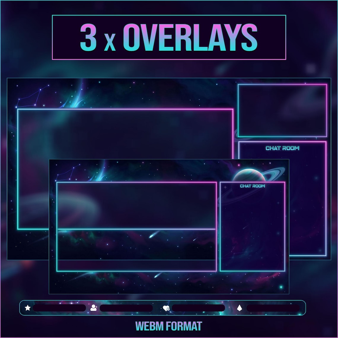 Galaxy Space Stream Overlays Animated, Cosmic Twitch Overlay OBS ...