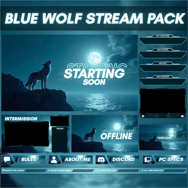 Wolf Animated Stream Overlay Pack | Dark Fantasy Animal Overlay | Twitch Kick YouTube OBS Animated Graphics