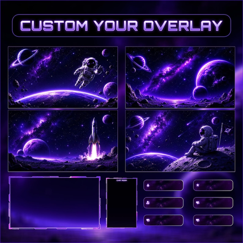 Space Stream Overlays Animated Astronaut Twitch Overlay Cosmic OBS ...