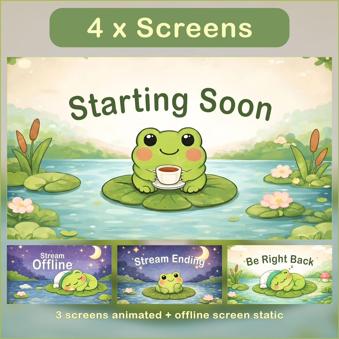 Frog Animated Stream Overlay Pack | Cute Cottagecore Frog Overlay ...
