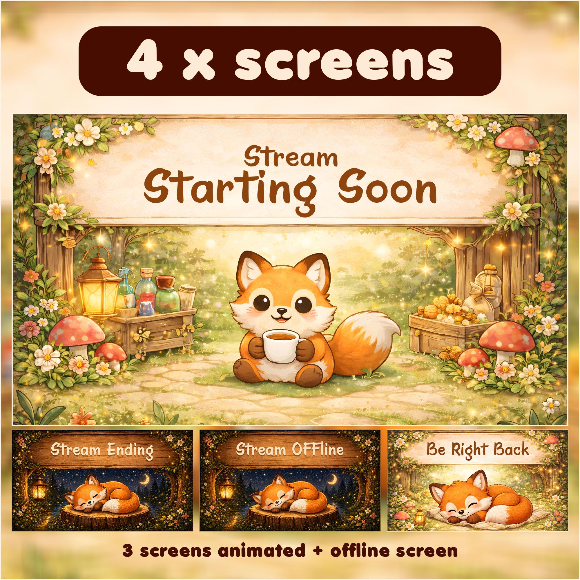 Fox Stream Overlay Pack Animated Cute Forest Fox Twitch Overlay OBS ...