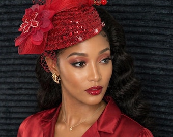 Elegante sombrero rojo de iglesia – Sombrero de vestir de ala ancha para mujer, ideal para bodas, fiestas de té, carreras de caballos y eventos formales.