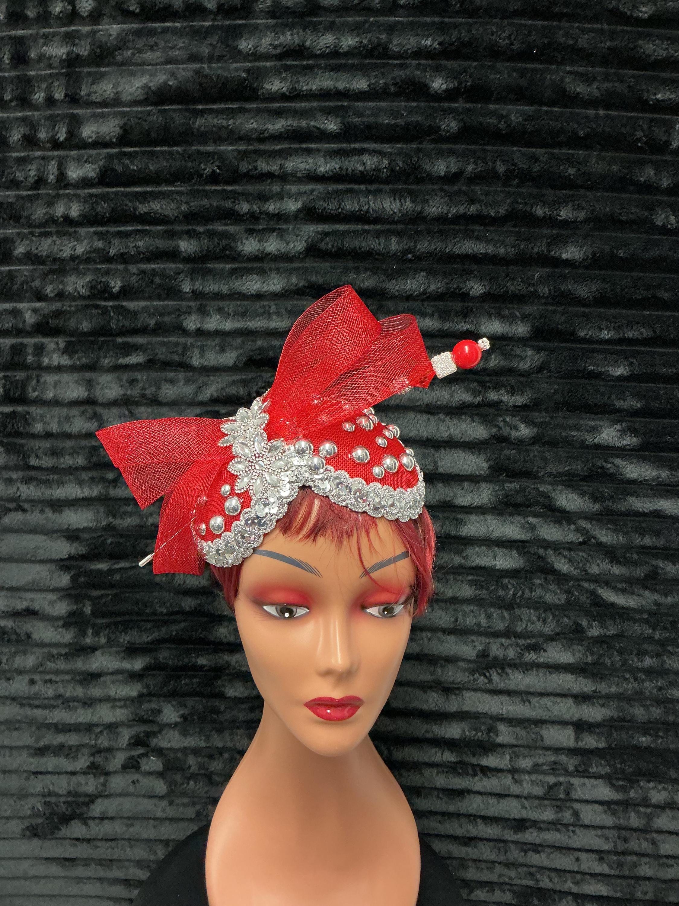 Elegant Red Wide-Brim Satin Church Hat with Rhinestone Accent Fancy Women Satin Formal Church Hats for Wedding Tea Party main image 3