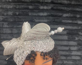 Elegant silver Church Hat – Wide Brim Women’s Dress Hat for Weddings, Tea Party, Derby, Formal Events