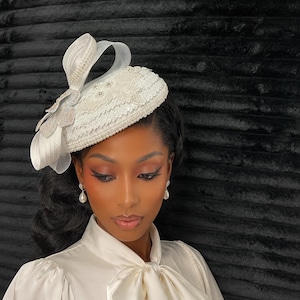 Elegant Black Women\'s Church Hat with Pearl And Lace Ribbon Accents Church hat styles for women main image 2
