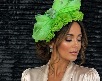 Elegant green Church Hat – Wide Brim Women’s Dress Hat for Weddings, Tea Party, Derby, Formal Events