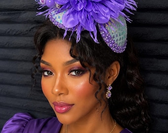 Purple Beaded Sequin Church Fascinator Hat