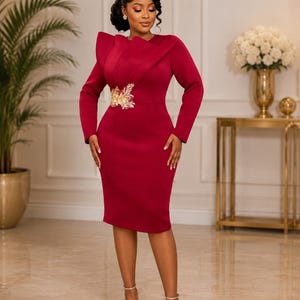 elegant sunday dresses Sunday Best Dress in Linear Poppy Woodblock 1X