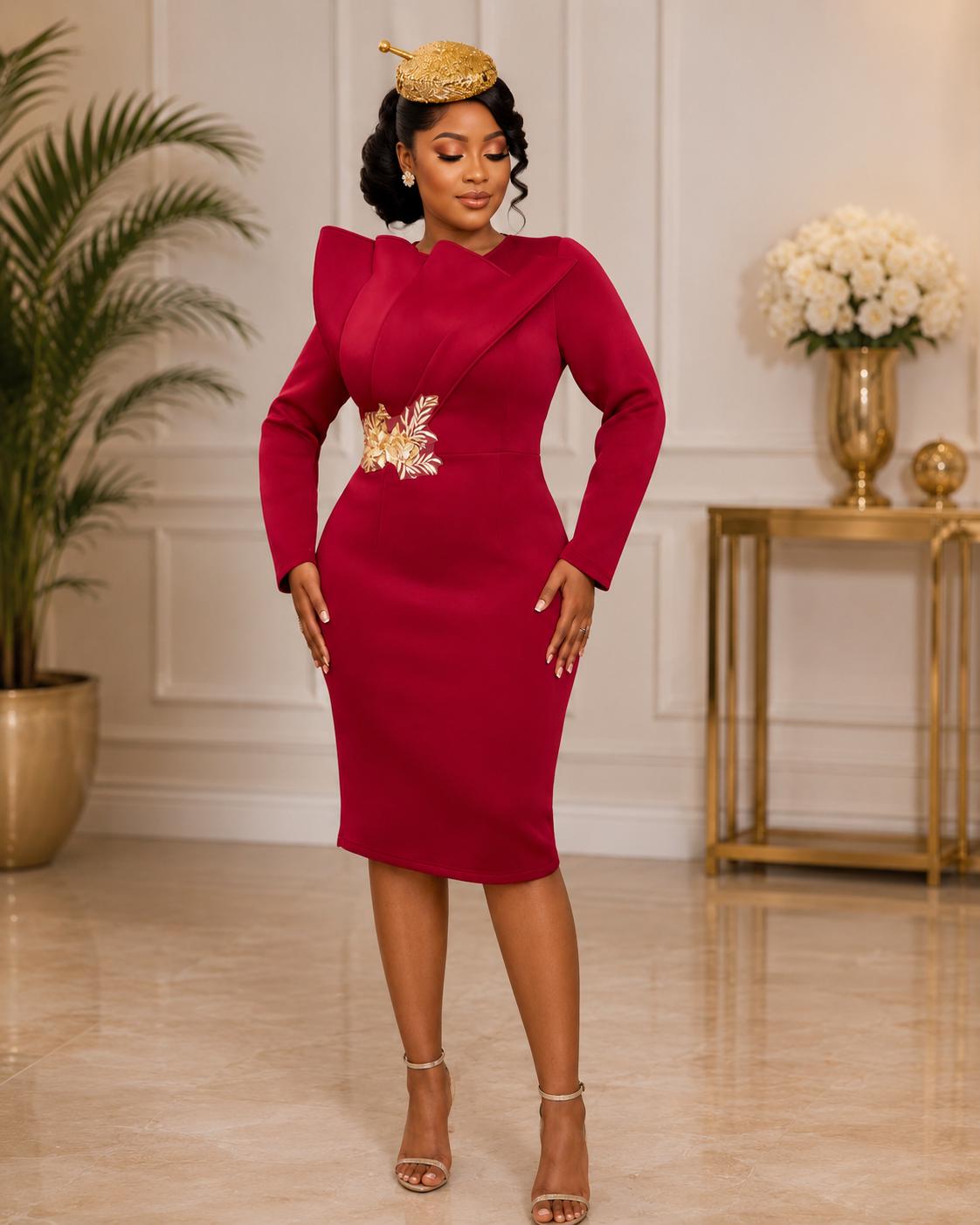 burgundy and gold long sleeve dress Dresses How to change the gold embroidery Size:XXXL Color:Graphite Heather