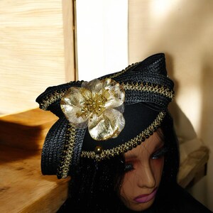Elegant Black and Gold Women\'s Hat Black and Gold Ladies Church Hat – Stark and Legum main image 2