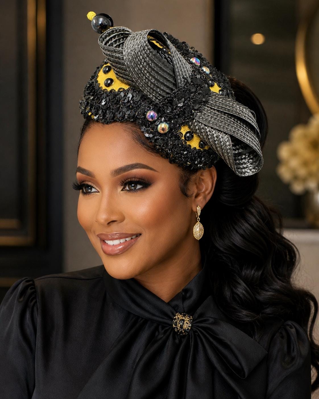 Yellow and Black Fascinator - Etsy display picture 1