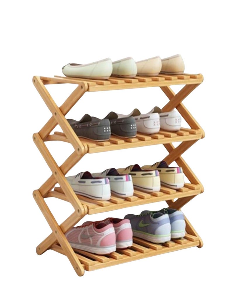 Handmade Wooden Shoe Rack | Foldable Bamboo Stand | Minimalist Entryway ...