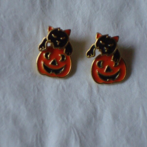 Halloween Cat and Pumpkin Earrings