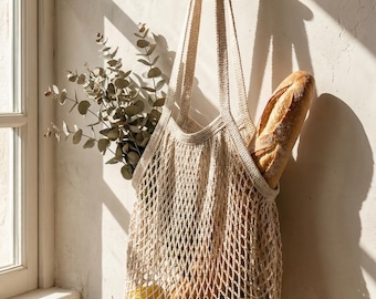French Market Bag Crochet Pattern | Easy Mesh Tote PDF | Eco Friendly Grocery Bag | Zero Waste DIY|Boho Summer Beach Bag|Quick 1 Day Project