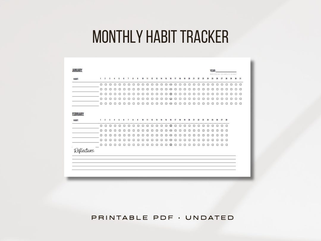 Minimalist Monthly Habit Tracker Printable | Undated PDF - Etsy UK