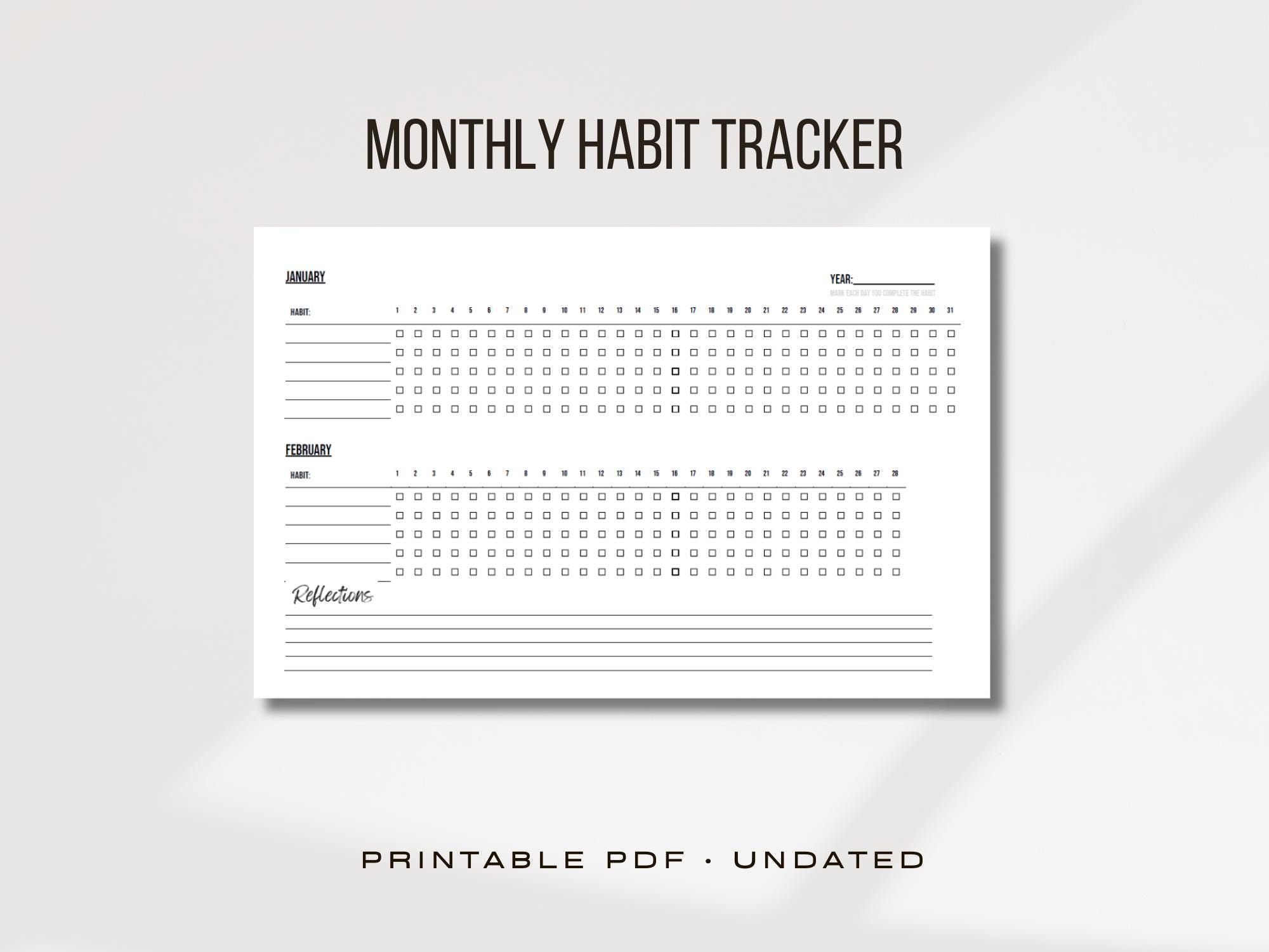 Minimalist Monthly Habit Tracker Printable | Undated PDF - Etsy UK