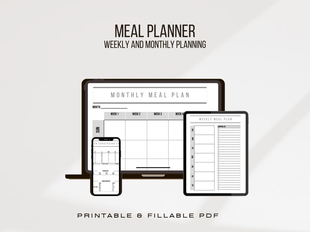 Weekly Meal Planner Printable | Minimalist Fillable PDF With Shopping ...