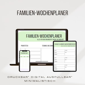 Familien Wochenplaner | Druckbare & Ausfüllbare PDF | Essensplan, Aufgaben und Termine | Minimaler Familienplaner