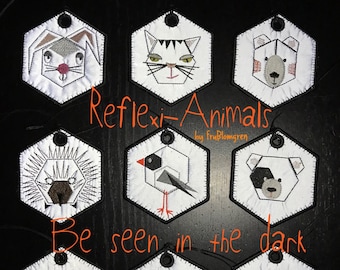 Cute ANIMAL machine embroidery designs for REFLECTORS ITH, 9 different animals + 2 bonus designs - 2 versions each with or without holes