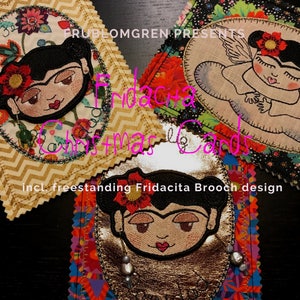 WEIHNACHTSkarten ITH. Stickdatei für die Stickmaschine. Zum Selbermachen. Kartengestaltung. Engel Fridacita. Freistehende Brosche. 4 Designs