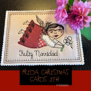 Weihnachtskarten ITH, 5 Stickdateien Modelle mit Frida und Weihnachtsgrüßen in 4 versch. Sprachen + ein ganzjähriges 'Viva la Vida'