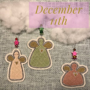3 kleine kruissteekengeltjes - An Angel a Day - 10 december tijdens fruBlomgren's kerstevenement 2018 - prachtige VRIJHANGBARE engelen voor ornamenten
