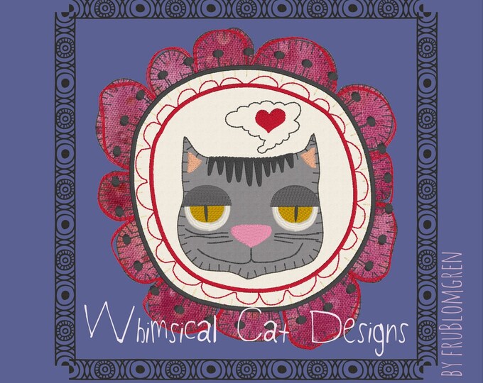 5 Cute, whimsical and fun to make Cat designs: 3 ITH coasters and 2 framed doodle motifs. Machine embroidery designs, appliqué