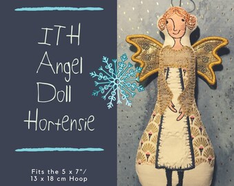 Medium Size ITH Angel Doll Hortensie, Machine Embroidery Design for this Angel Doll, included are 4 kinds of wings, fits the 5 x 7" hoop