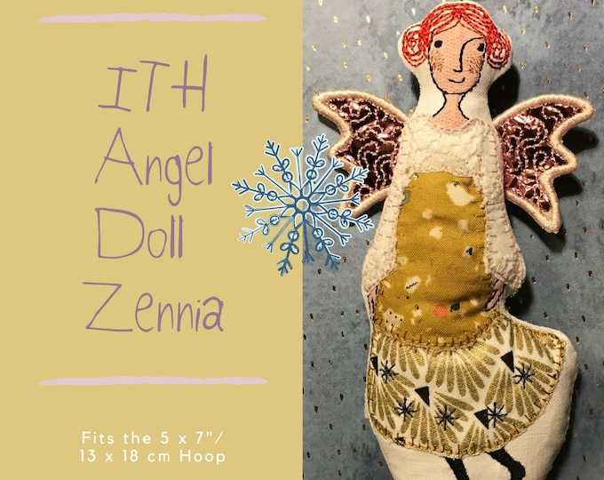 Medium Size Angel Doll Zennia, Machine Embroidery Design for this Angel Doll ITH, included are 4 kinds of wings, fits the 5 x7" hoop
