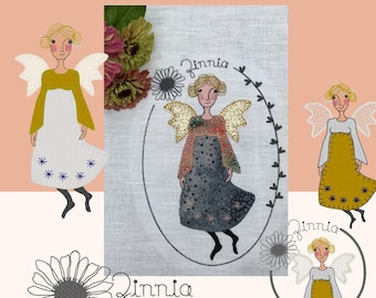 LITTLE ANGEL ZENNIA, romantic Angel machine embroidery designs inspired by the flowers in my garden, 4 angel designs + a text design