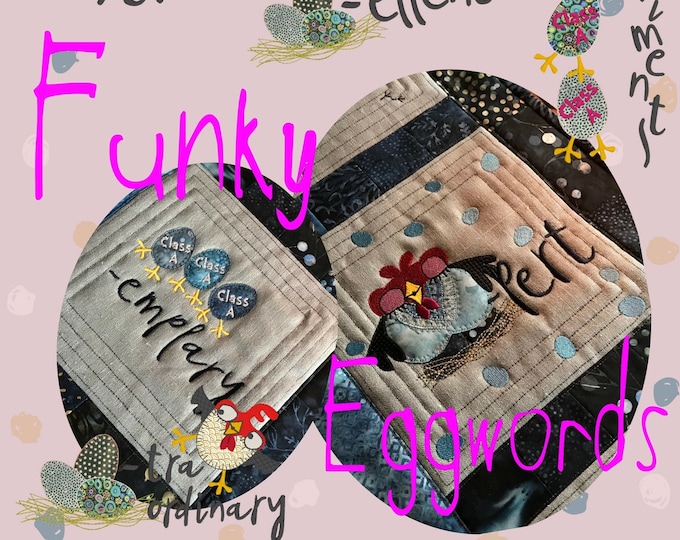Funny machine embroidery chicken and Egg words- 12 funny and detailed Appliqué Machine Embroidery Design and EGG words, Wordplay, pun, text